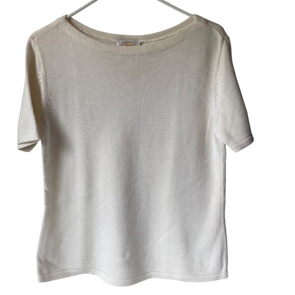 Talbots Women S Ivory Short-Sleeve Silky Knit Top Shirt Cotton Office Japan - Picture 1 of 9